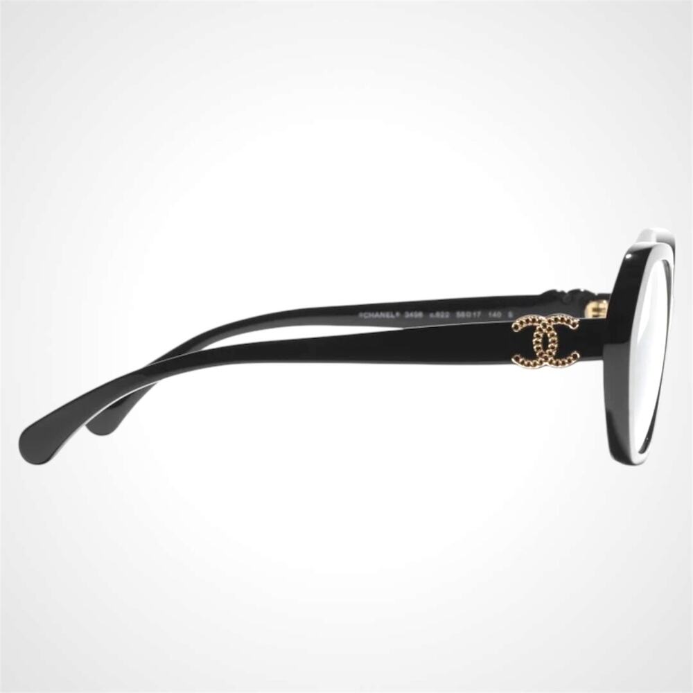 New CHANEL Eyeglasses Black Gold Chain CC Square Acetate Womens - Picture 3 of 5